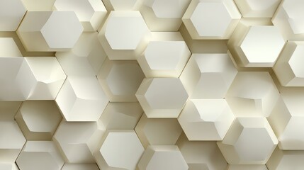 White Hexagonal Geometric Background with Subtle Shadows Abstract Pattern 3D Rendered Design