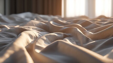 Abstract Beige Wavy Surface with Pixelated Texture Lit by Soft Sunlight in a Neutral Room Interior