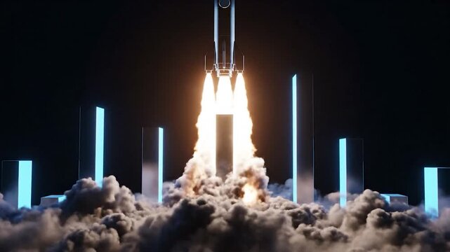 Rocket Launching into Space - A Futuristic Technology Concept.