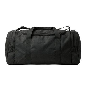 Black sports duffel bag isolated on transparent background