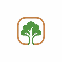 Obraz premium Stylized green tree logo with a brown square frame.
