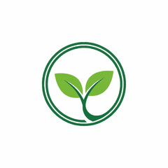 Obraz premium Vibrant green leaves sprout within a circular emblem, symbolizing growth.