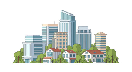 Fototapeta premium Modern Cityscape with Residential Houses and Green Trees