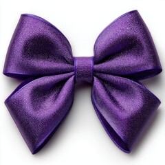 Naklejka premium A detailed image of a purple satin bow on a white background, showcasing texture and shine. Generative AI.