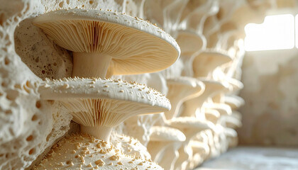 Surreal Bioluminescent Fungi Emitting Soft Blue Light on Mossy Ground