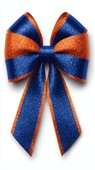 Naklejka premium A ribbon bow with vibrant blue and orange colors, perfect for gift wrapping or festive decoration. Generative AI.