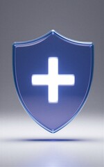 Obraz premium Luminescent shield with glowing cross, symbolizing protection and healthcare against dark background.