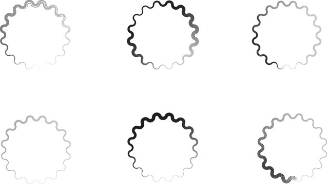 Set of circular wavy line frames with black gradient stroke for progress loading indicators and interface design elements