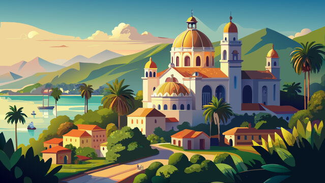 Very beautiful view of the Basilica of Saint Augustin in Annaba, surrounded by greenery and coastal atmosphere, reflecting Algeria&rsquo;s religious history and serene natural setting.