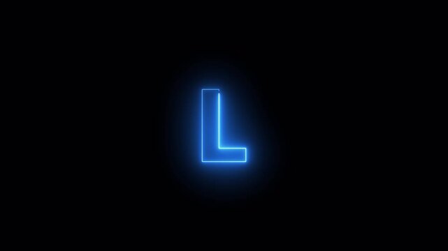 Alphabet animation of letter 'L' on black background Letter concept.glowing loop neon alphabet letter with alpha channel in 4k.