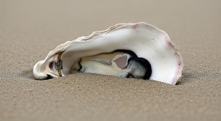 Oyster Shell on Sandy Beach.
