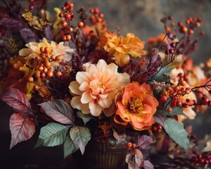 A Fall Thanksgiving Bouquet. A seasonal arrangement of warm, colorful flowers for a festive centerpiece.