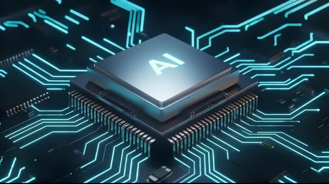 Older microchip transforms into a modern AI processor with glowing blue circuits, symbolizing the evolution toward artificial intelligence technology