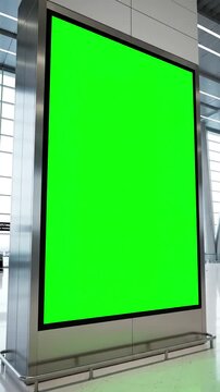 Modern Airport Environment with hall billboard mock up green screen alpha channel business concept indoor board empty frame chroma key distortion, overlay, glitch, static noise, scan lines on black
