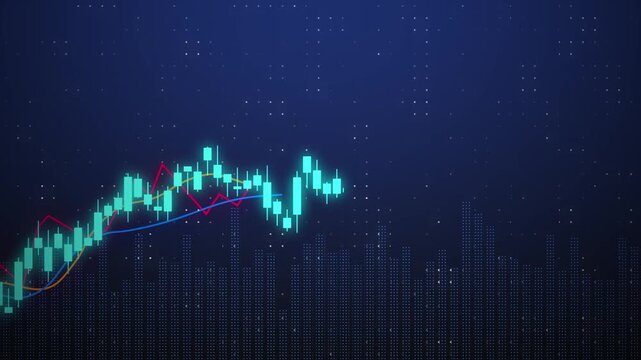 uptrend candle stick pattern of stock market, investment growth business financial blue abstract background