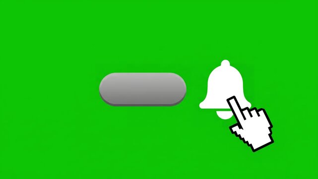 Minimalist Animated Graphic with youtube subscribe button for video overlay like bell notification to channel green screen distortion, overlay, glitch, static noise, scan lines on black background, 4k