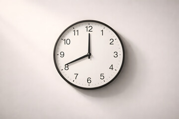 Simple Time Reminder: A classic, minimalist wall clock displays a precise moment in time, mounted on a plain surface, conveying a sense of order and punctuality.