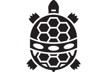 Obraz premium Turtle ninja icon with black silhouette shell pattern and bandana mask, simple flat pictogram isolated on white background for logo, sticker, app UI and gaming