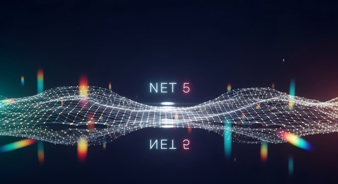 Net 5 and net 2 with abstract digital wave and light effects