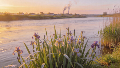 Fototapeta premium Beautiful perspective view between foreground elements opening up to a majestic water scenery