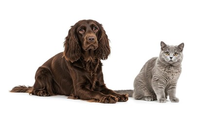 Dog and cat portrait on white background canine and feline companionship