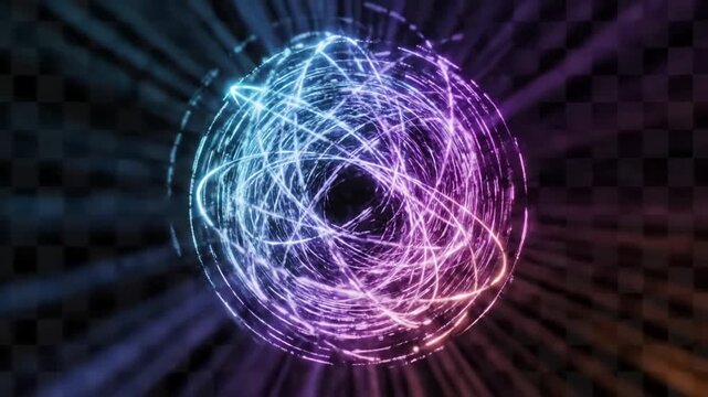 Dynamic Backgrounds & Overlays with various colored animating lines in a circular pattern embedded alpha channel loop distortion, green screen overlay, glitch, static noise, scan on black background