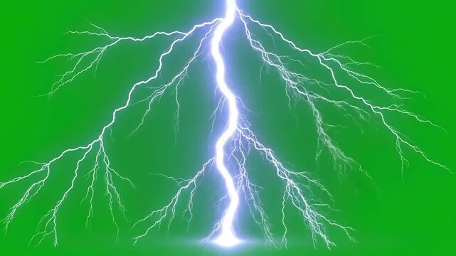 Chroma Key VFX Essential with thunder lightning bolt green screen background distortion, overlay, glitch, static noise, scan lines on black background, 4k animated video loop