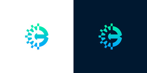 Abstract digital letter E logo with gradient blue and green colors, representing technology and innovation