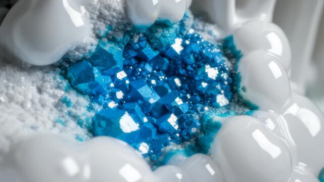 Close-Up of Blue Crystals With White Ceramic Glaze Structure