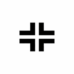 Obraz premium Black geometric cross symbol on a white background.