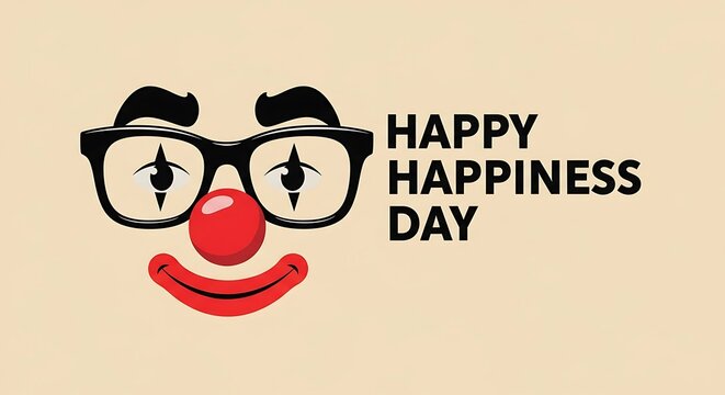 A cheerful clown face with glasses and a red nose celebrating happiness day
