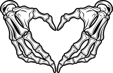 Skeleton Hands Forming Heart Shape Line Art Illustration