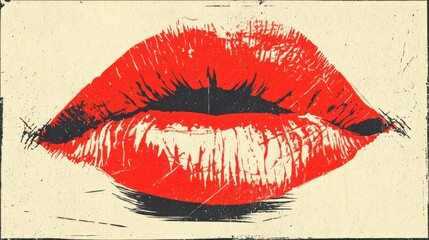 Minimal abstract lips illustration in red tones