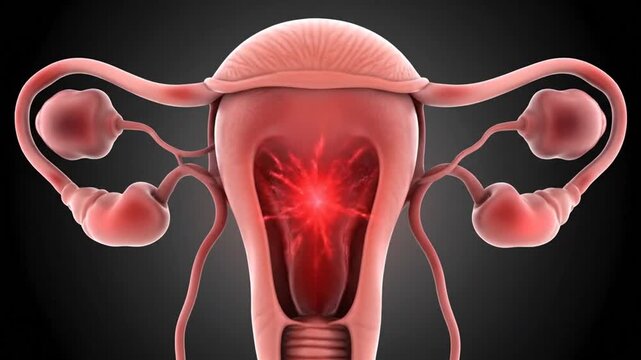 Detailed medical illustration of female reproductive system including uterus fallopian tubes and ovaries for healthcare and educational uses
