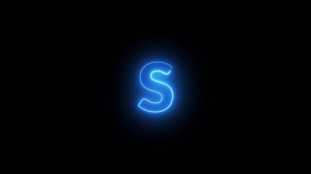 Alphabet animation of letter 'S' on black background Letter concept.glowing loop neon alphabet letter with alpha channel in 4k.