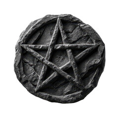 Mysterious Pentagram Stone: A weathered stone displays a mystical pentagram, symbolizing ancient knowledge and intrigue. The textured surface enhances the symbol's cryptic aura.