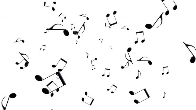  Animation. Musical notation notes moving around on a white screen.