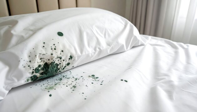 Dirty Bed with Stains and Spots.