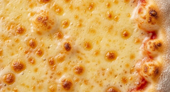 A close-up view of a pizza with melted cheese and toppings on a crust