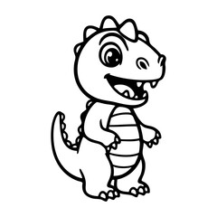 Dibujo con líneas de un bebé dinosaurio o dragón simpático de pie de perfil  © teracreonte