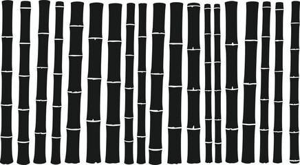 Black bamboo stalk silhouettes seamless vertical natural pattern isolated on white background vector illustration set of organic botanical elements © ROWSHON HABIB