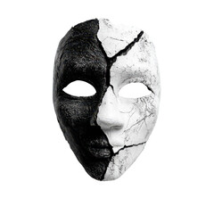 Duality Mask: The dramatic split face mask, half dark and half light, embodies the contrast between joy and sorrow, the seen and unseen, and the ever-present duality of existence.
