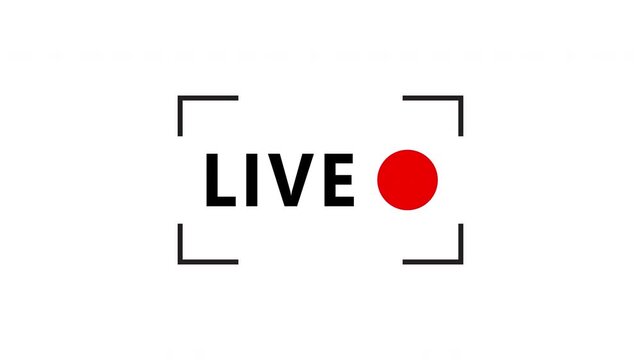 Animation of live button white background,4k Animated red button live streaming broadcast suitable for TV Shows, and social Live.