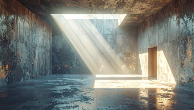 Abandoned room with water and sunlight.