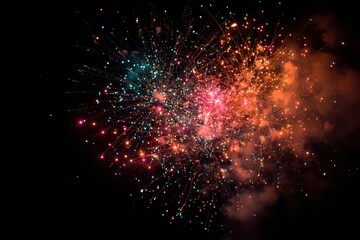 Spectacular Fireworks Display Against a Dark Night Sky Bursting with Vibrant Colors Like Orange Blue and Pink creating a Festive and Celebratory Atmosphere