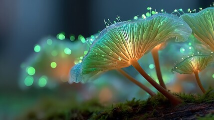 Fantasy forest scene with glowing green fungi pictures