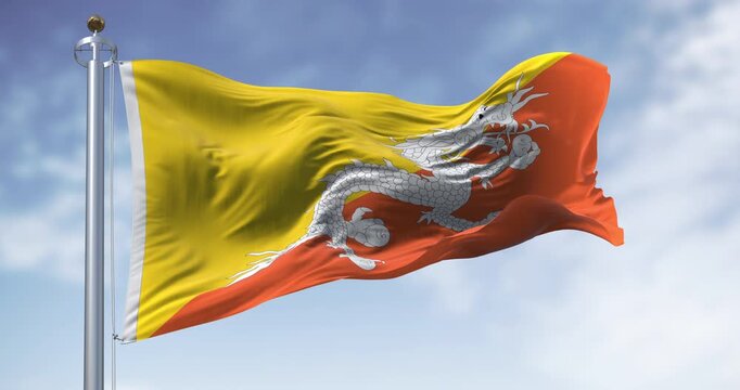 Bhutan national flag waving in the wind.