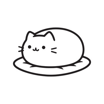 Minimalist Kawaii Cat Loaf Sitting on Cushion Line Art Vector Illustration
