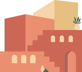 Abstract geometric morocco architecture illustration. Desert and village building design for poster, flyer, banner. Vector illustration.