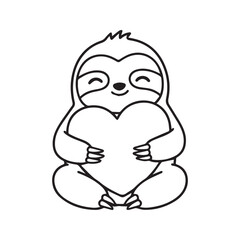 Naklejka premium Cute Sloth Hugging a Large Heart Shape Line Art Vector Illustration 